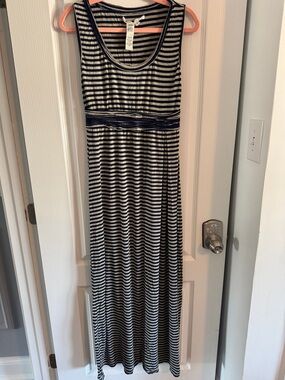 Max Studio Navy and Grey Striped Sleeveless Maxi